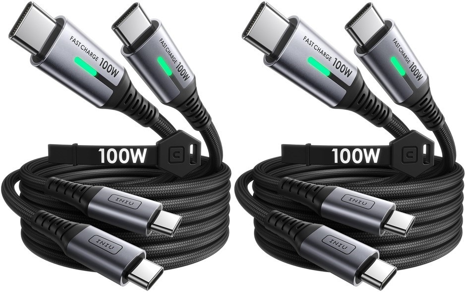 2X INIU USB C to USB C Cable, 100W [2-Pack/2m+2m] PD Fast Charging Type C C