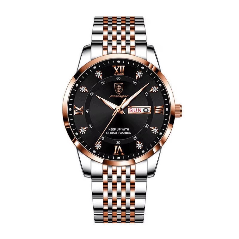 Luxury Business Men's Quartz Watch Stainless Steel, Silver/Rose Gold/Black