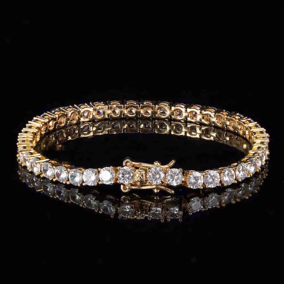 18K Gold-Filled Tennis Bracelet Round Cut AAA Cubic Zirconia's - 20.3cm