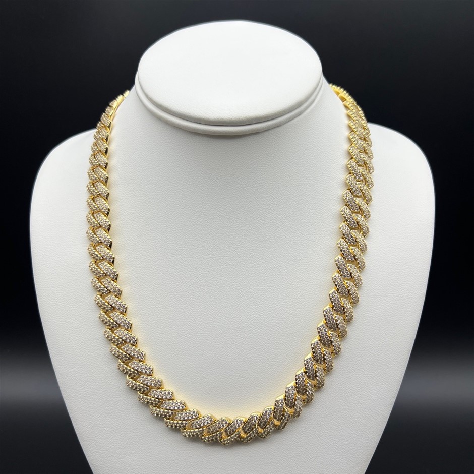 18K Gold-Filled Cuban Chain Necklace with AAA Cubic Zirconia's - 60.9cm