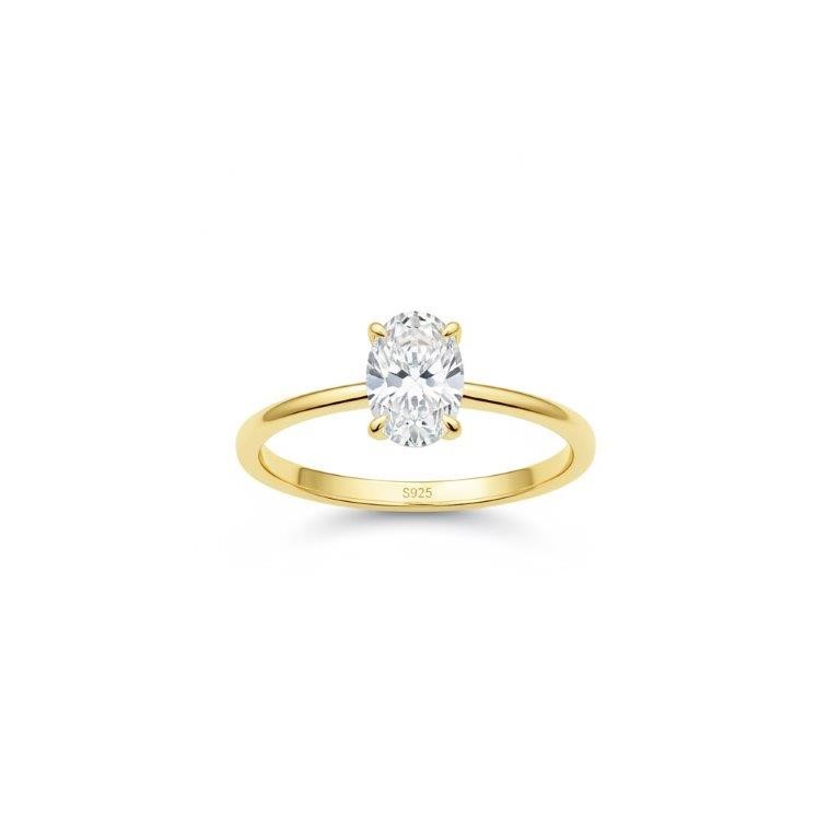 1.0ct GRA Moissanite Oval Cut 18k Yellow Gold Vermeil Ring -7US