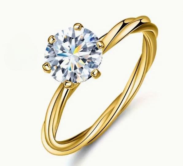 1.0ct GRA Moissanite white 18k Solid Yellow Gold Vermeil Ring -9US