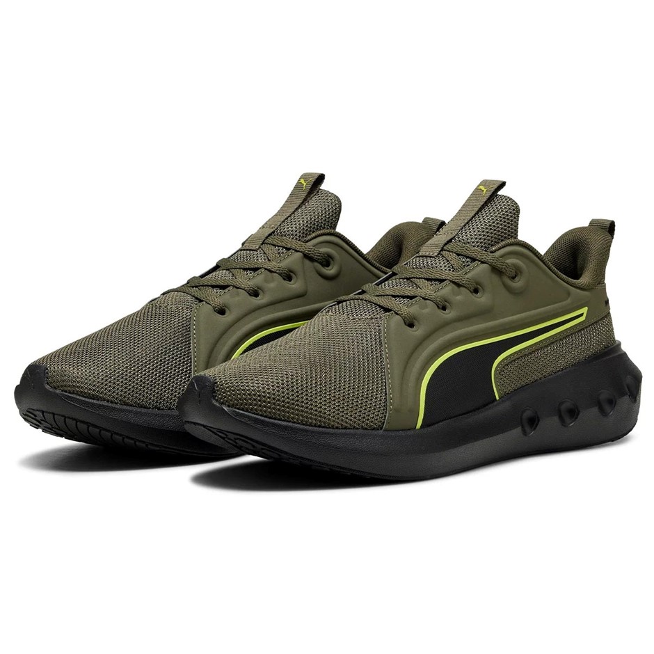 PUMA Men's Softride Carson Shoes, Size US11, Loden Green/Black/Lux Lime (22