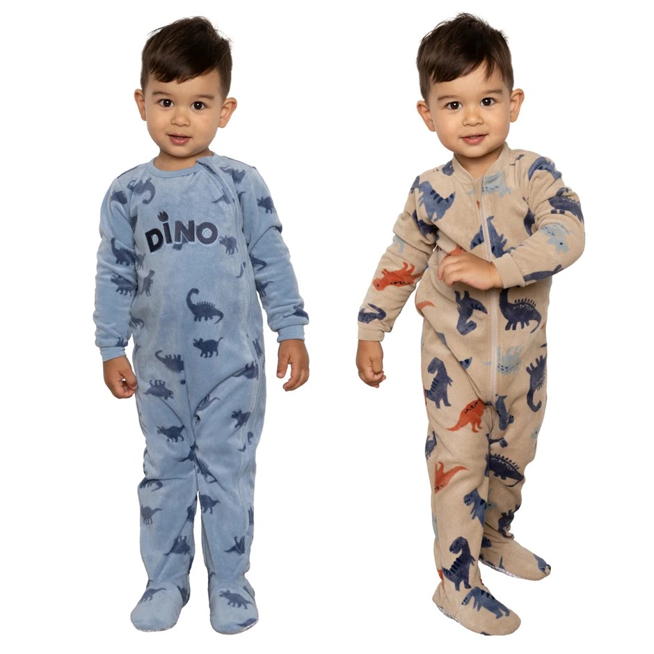 2-Pack PEKKLE Micropolar Sleepers, Size 24M (2), Dino (Blue/Beige). Buyers