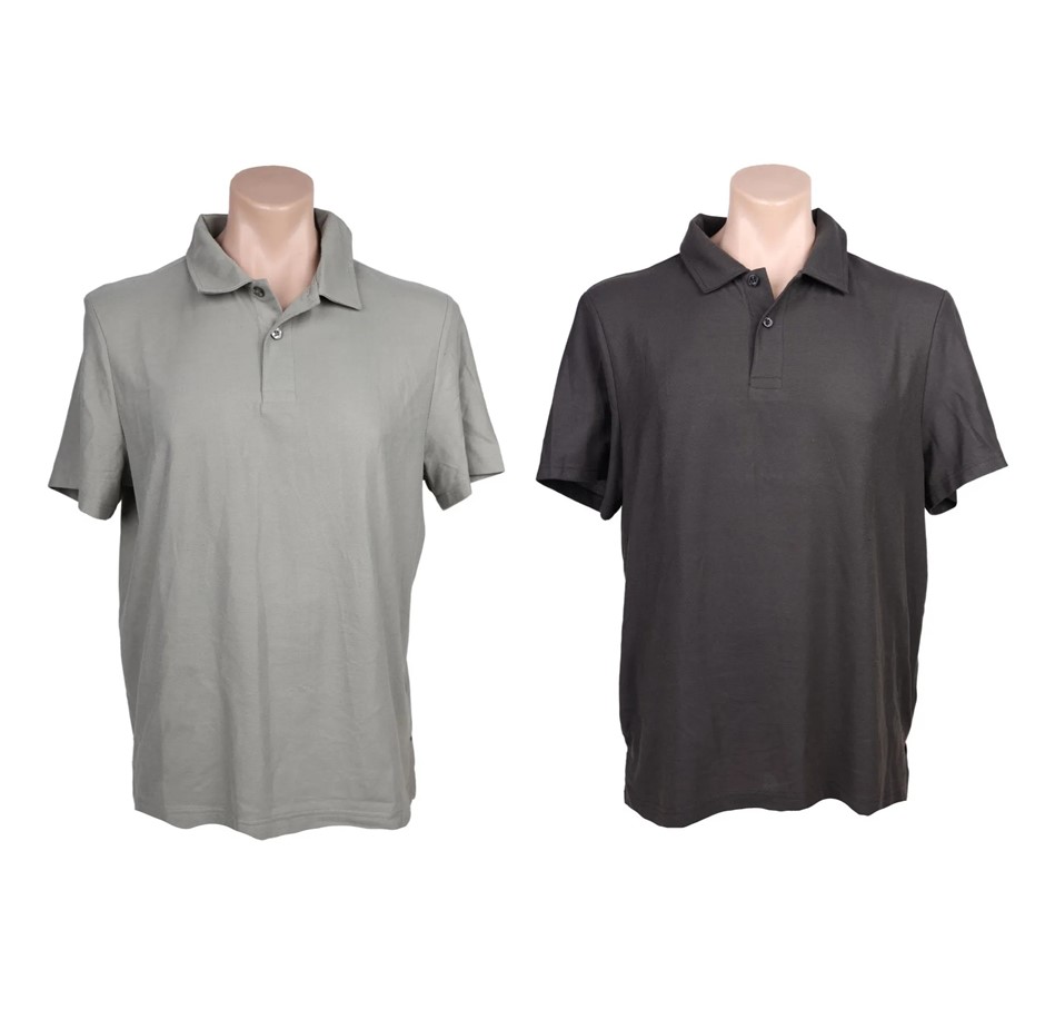 2 x 32DEGREES Men's Micro Pique Polos, Size 3XL, Forest Fog & Charcoal, 167