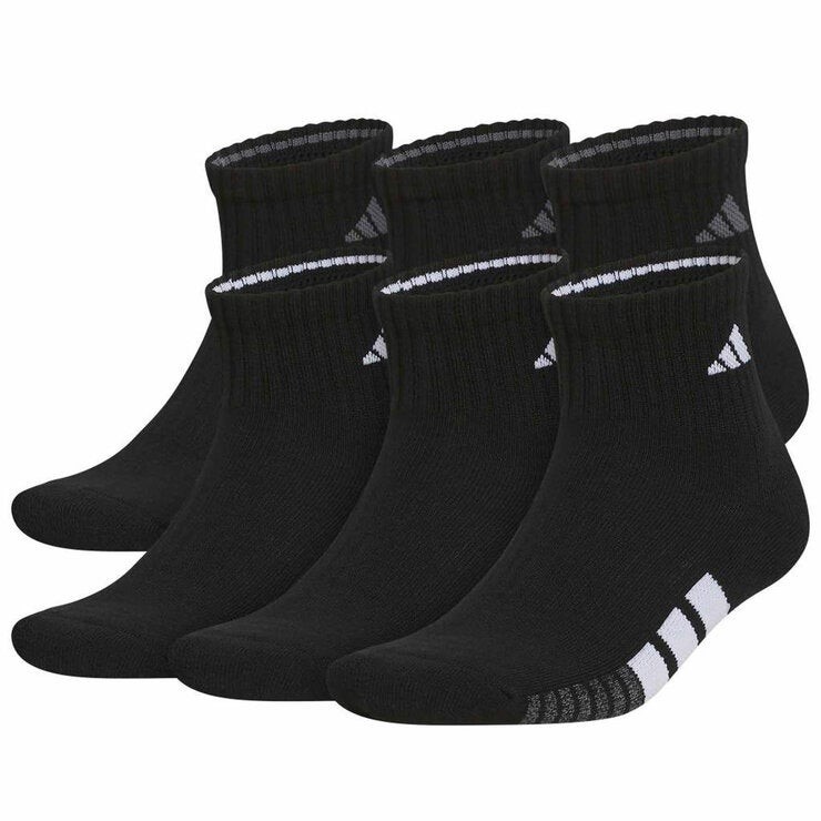 6 Pairs x ADIDAS Men's Quarter Socks, Shoe Size 6-12, Black, 1927653. Buye
