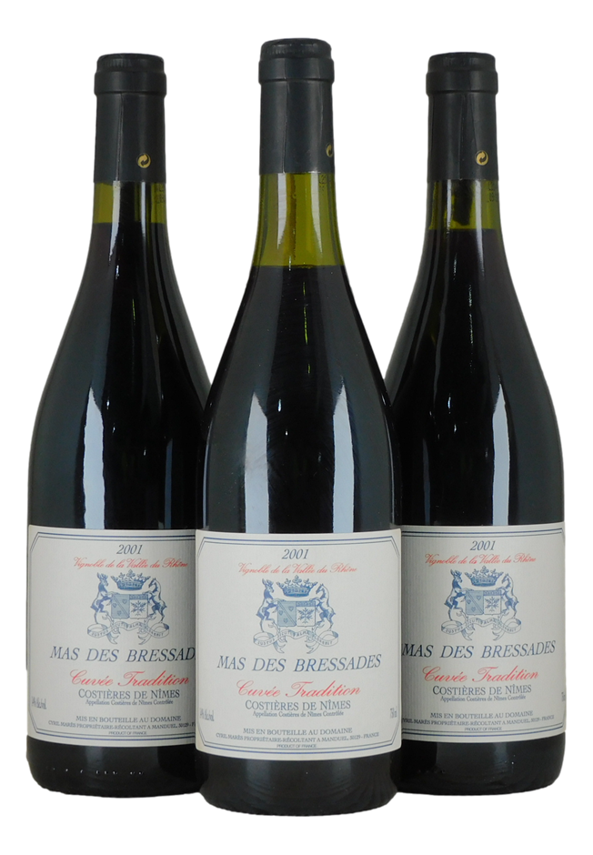 Mas des Bressades Tradition Rouge 2001 (3x 750mL), France.