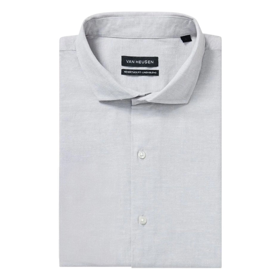 VAN HEUSEN Men's Linen Blend Nevertuck S/S Shirt, Size S, Grey (RCRG), VCOS