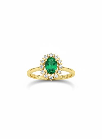 14K/Italy 1.5ct green Oval Cut Yellow Gold Filled Ring(stamped)-9US
