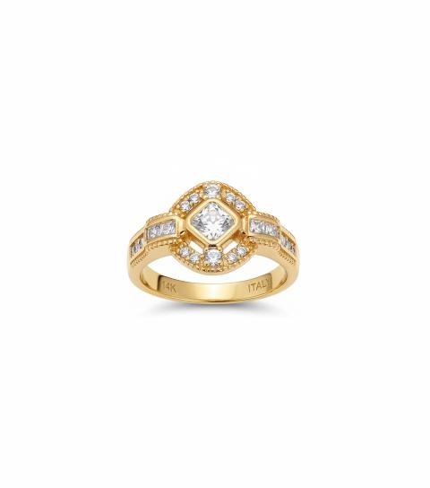 18K/Italy Princess Cut Yellw Gold Filled Ring(stamped)Warranty Quality-7US