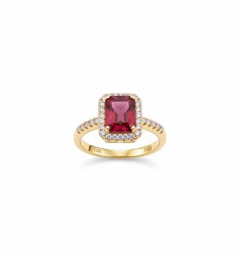 14K/Italy 2.0ct Ruby Emerald Cut Yellow Gold Filled Ring(stamped)-6US