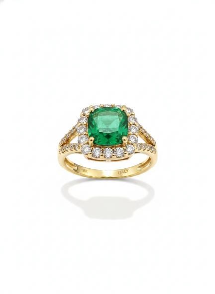 14K/Italy 2.0ct Green Princess Cut Yellow Gold Filled Ring(stamped)-6US