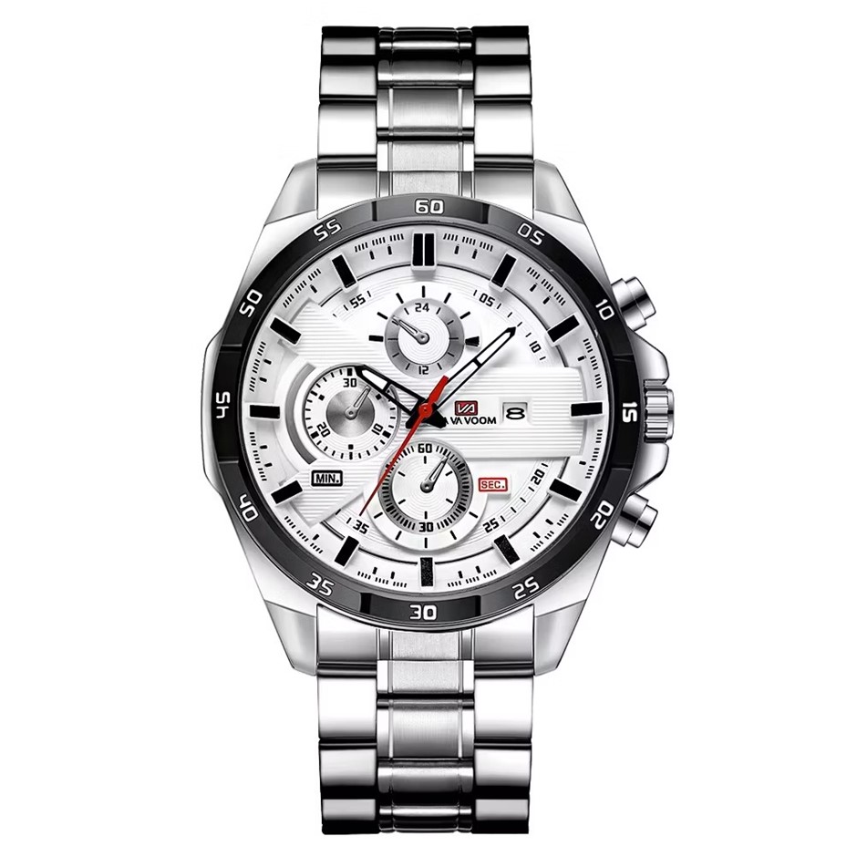 Luxury Multifunctional Water Resistant Fashion Watch for Men, Silver/Black
