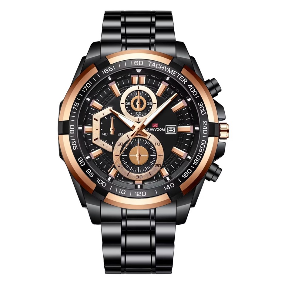 Men's Supercar Racing Analog Calendar Quartz Wristwatch-Black/Rose