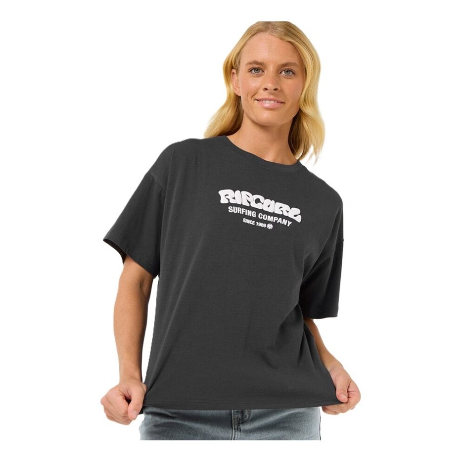 RIP CURL Women's Surf Puff Relaxed Tee, Size 2XS, Washed Black. RRP: $50.