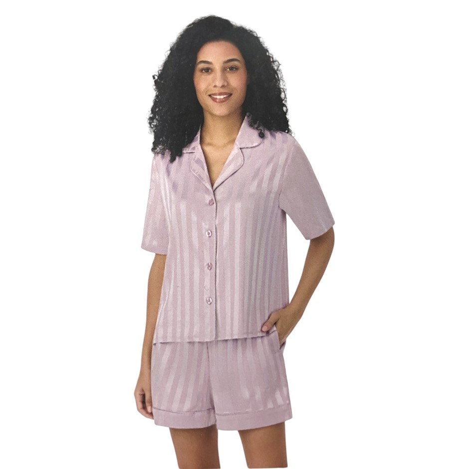 MIDNIGHT By CAROLE HOCHMAN Women's 2pc Satin PJs, Size L, Tan Purple.