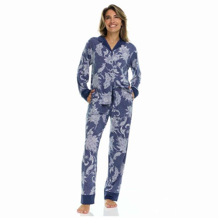 FLORA NIKROOZ Women's Satin Trim PJ Set, Size L, Navy. NB: may have been wo
