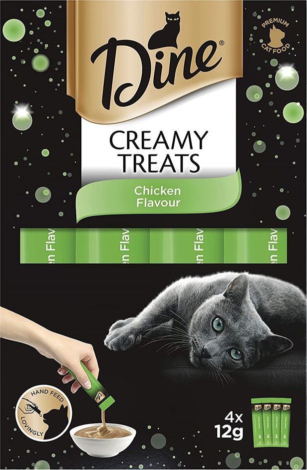 3 x DINE Creamy Treats Cat Treats, Chicken Flavour, 32 x 12g Sachets. NB: