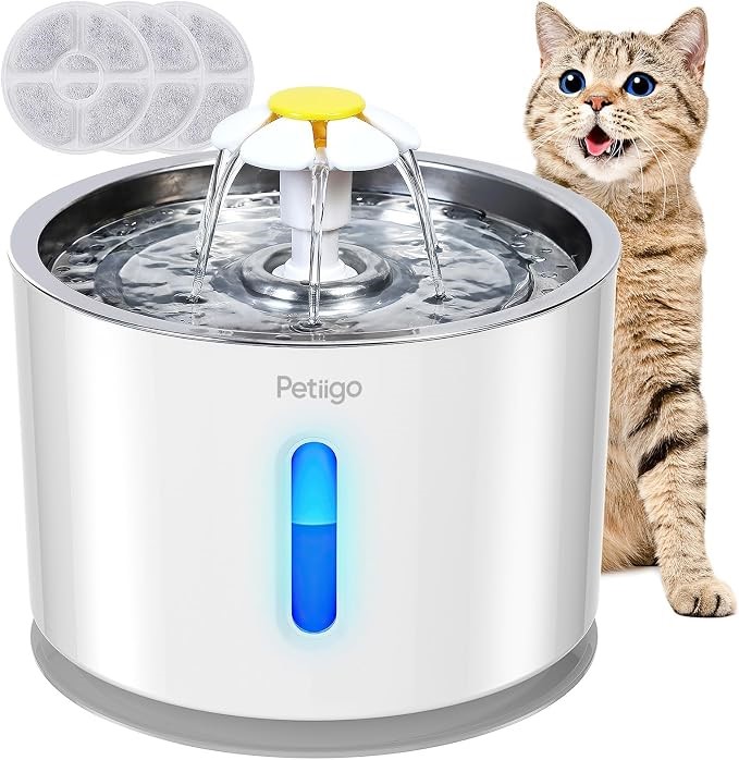 PETIIGO Cat Water Fountain, Stainless Steel Fountain, 2.4 L. NB: Minor use,