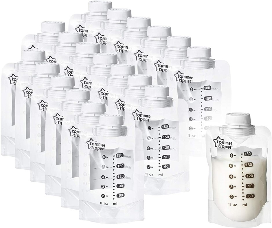 TOMMEE TIPPEE Express And Go Breast Milk Pouch (20-Pack), Clear. NB: Slight
