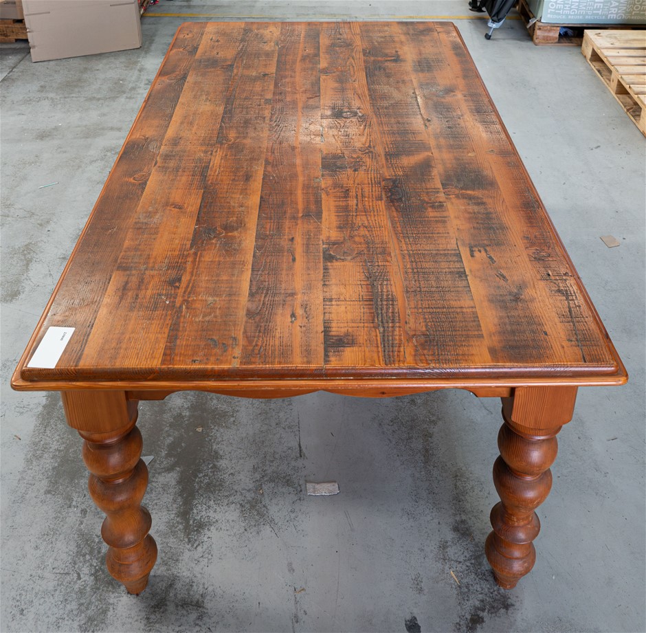 Solid Pine Dining Table w/ Carved Legs, 180 x 100cm.