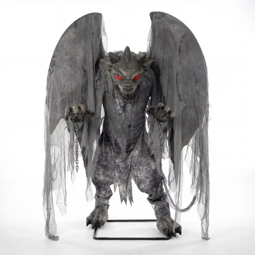 Animated Grim Stone Gargoyle w/ LED Lights & Sound, 2.2M. N.B: Condition un