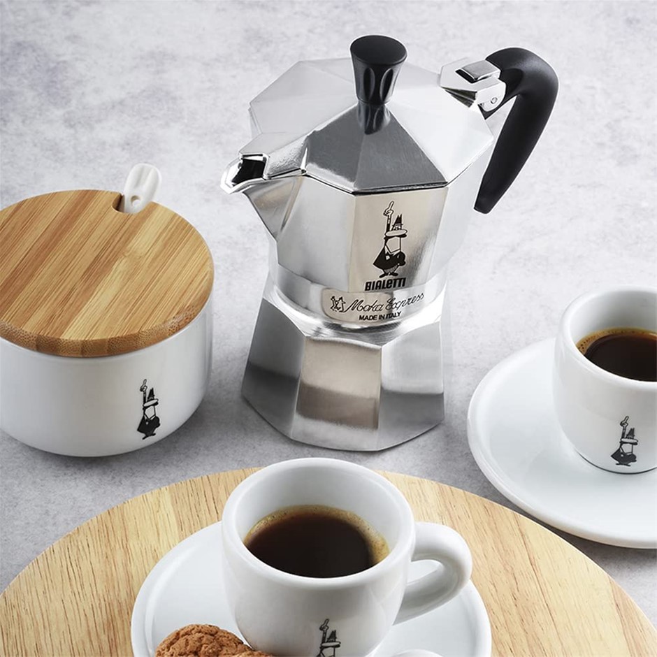 BIALETTI Moka Express 3 Cup Espresso Coffee Maker, Silver. NB: Used.