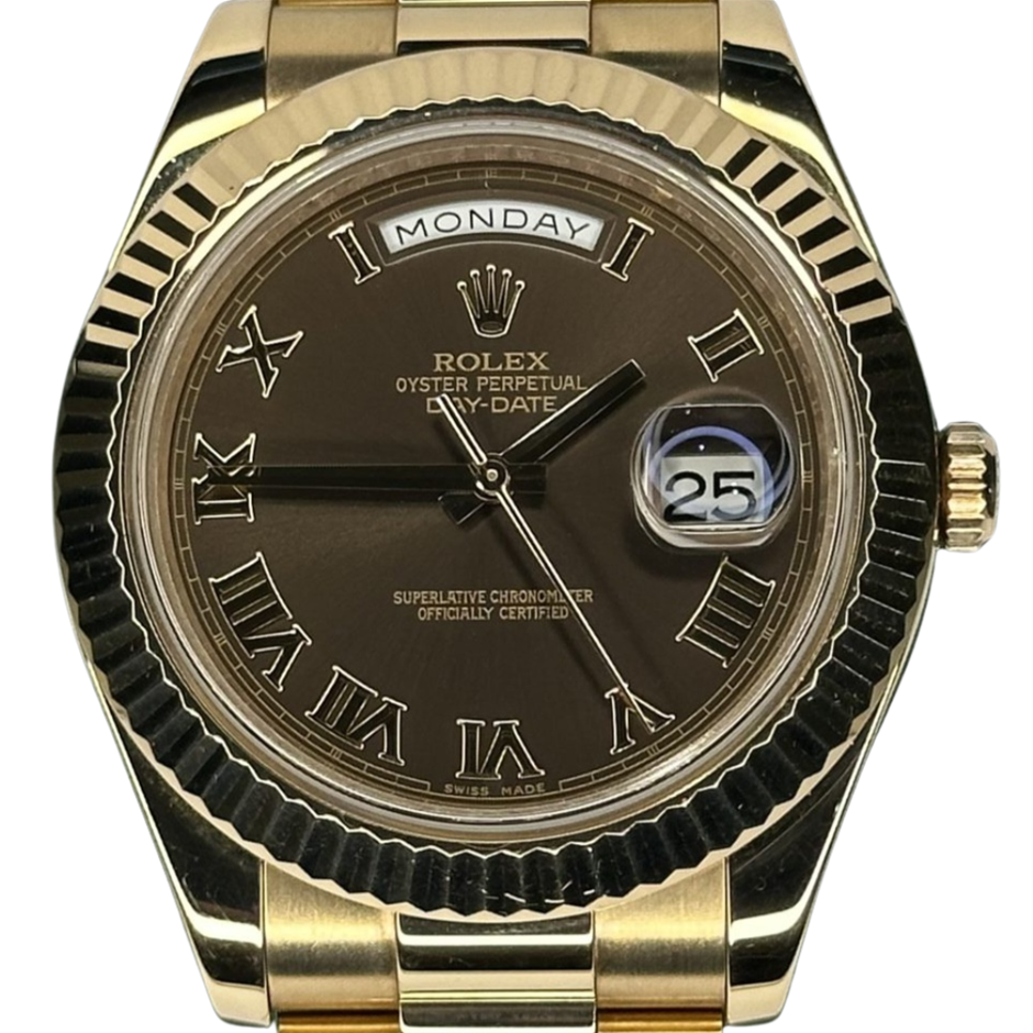 ROLEX DAY-DATE II AUTOMATIC 41MM ROSE GOLD 218235 CHOCOLATE BXP