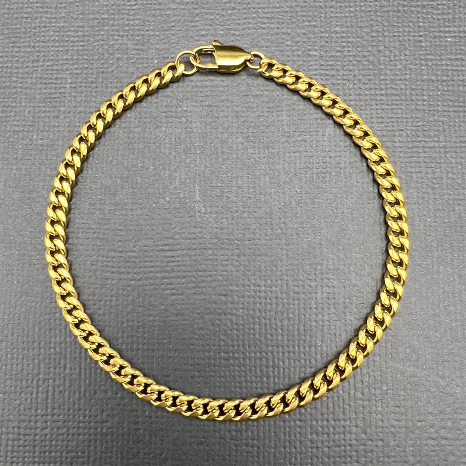 18K Gold-Filled Cuban Link Chain Bracelet, 4MM Wide - 17.8cm