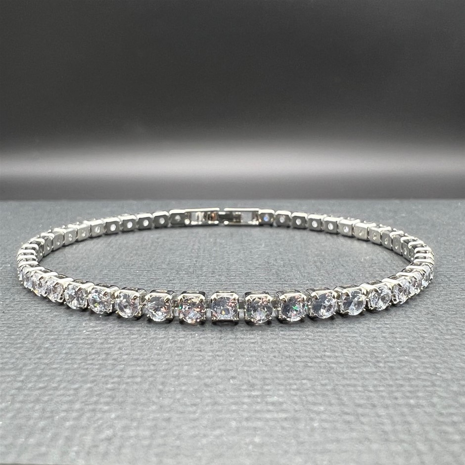 14K White Gold-Filled 3mm Tennis Bracelet with AAA+ Cubic Zirconia's- 18cm