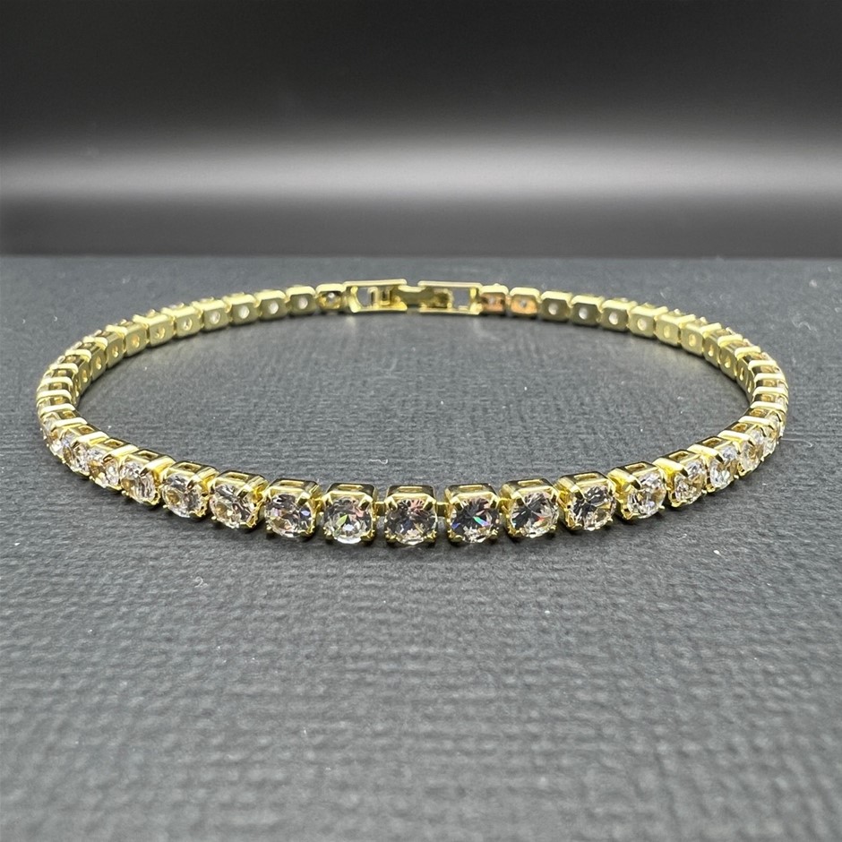 14K Gold-Filled 3mm Tennis Bracelet with AAA+ Cubic Zirconia's- 18cm