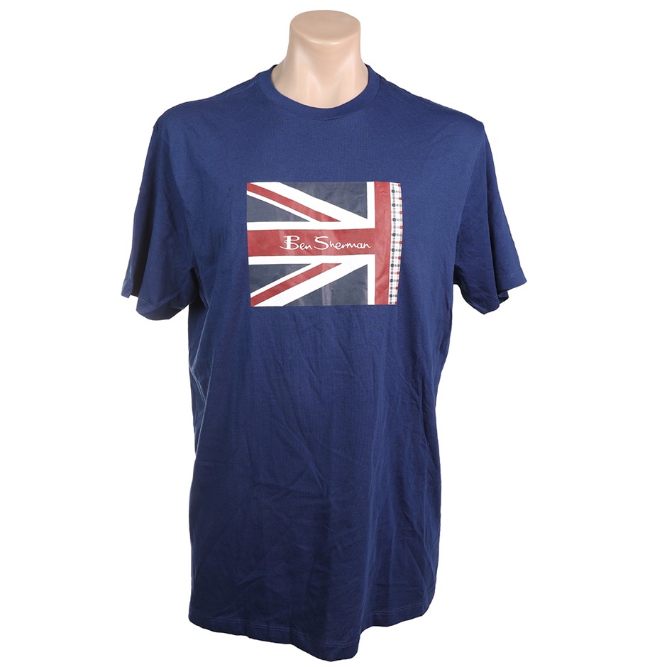 BEN SHERMAN Men's Tee, Size L, 100% Cotton, Navy Flag Design (170), PSBAT20
