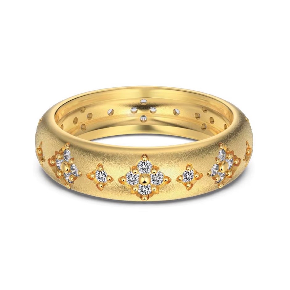 5A Cubic Zirconias 18K Gold Filled 925 Silver Band Ring - Size 7