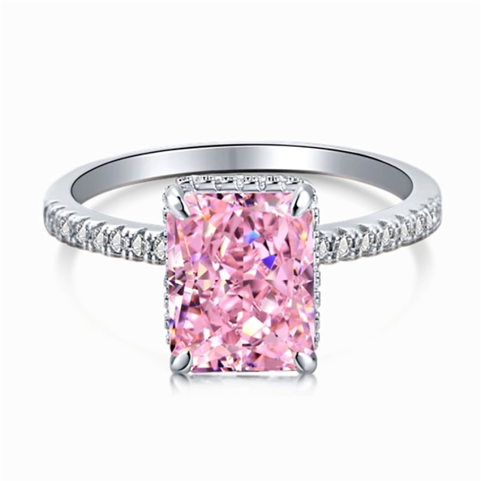 4ct Rectangle 8A Cubic Zirconia 925 Sterling Silver Ring - Size 8