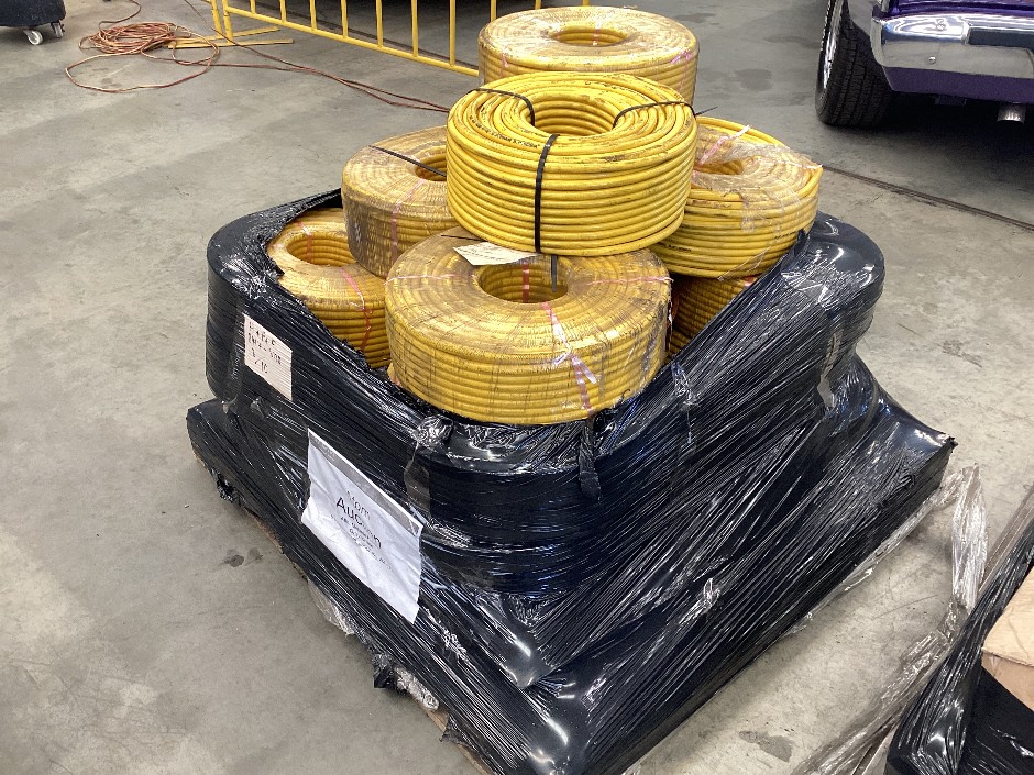 <p>Pallet containing rolls of pvc airline and metal Flanges</p>