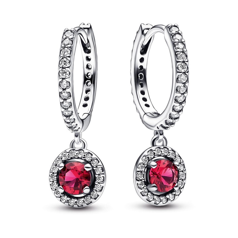 Sterling silver hoop earrings with cherries jubilee red crystal and clear