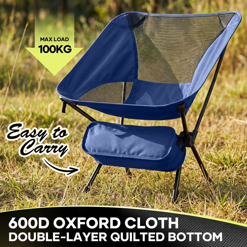 Portable Folding Camping Fishing Chair Lightweight with Storage Bag Blue