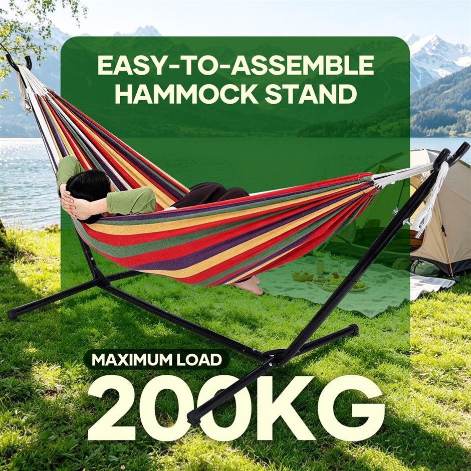 2 Person Double Hammock with Portable Steel Stand & Carry Bag 200kg