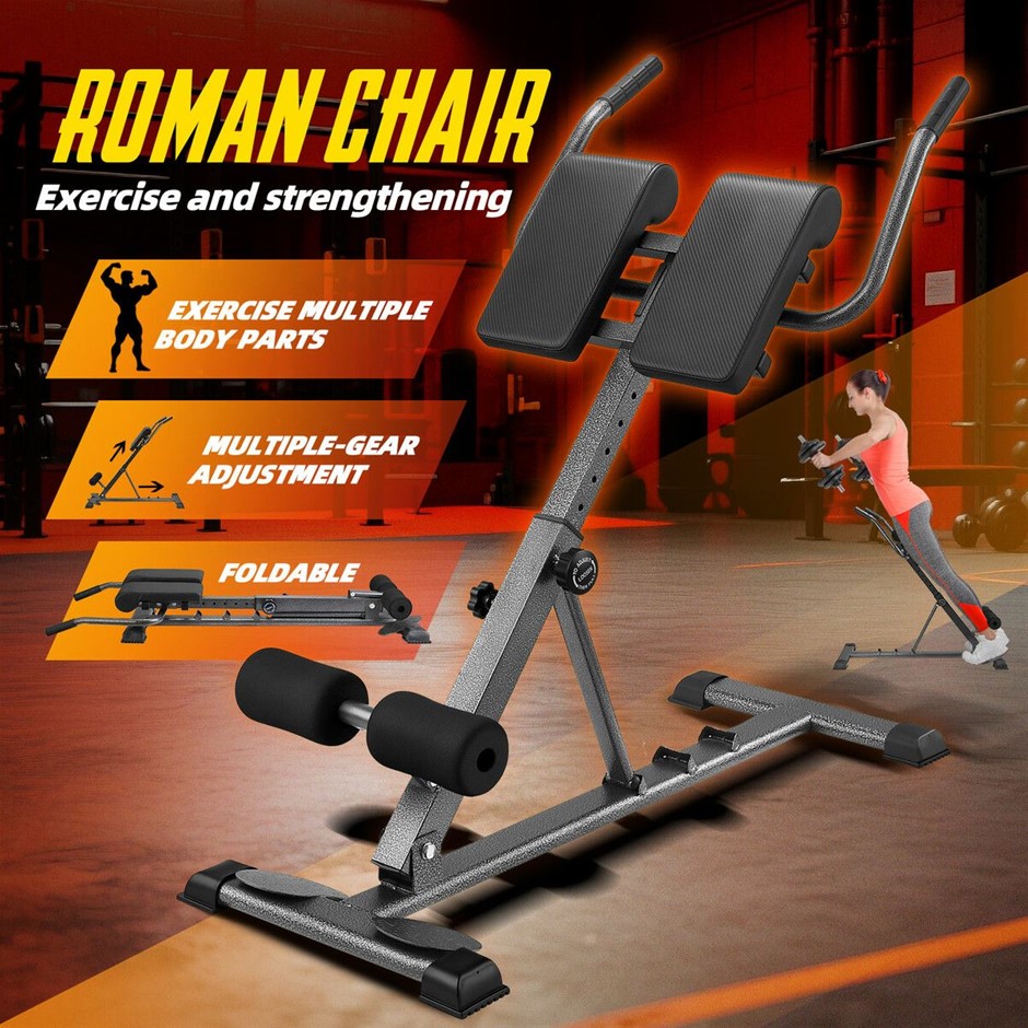 Adjustable Roman Chair Hyperextension Bench for Back & Ab Workout