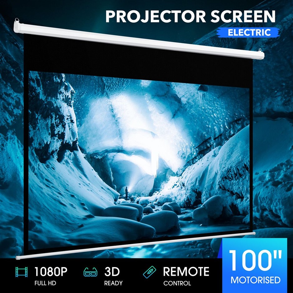 100 Inch Electric Motorized Projector Screen Portable Home Theatre HD 3D