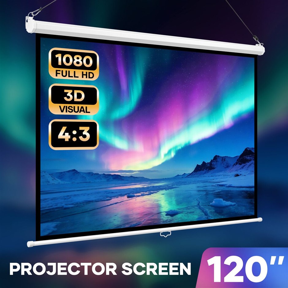 120 Inch Manual Pull Roll Up Down Projector Screen 1080P HD 3D Home Theatre