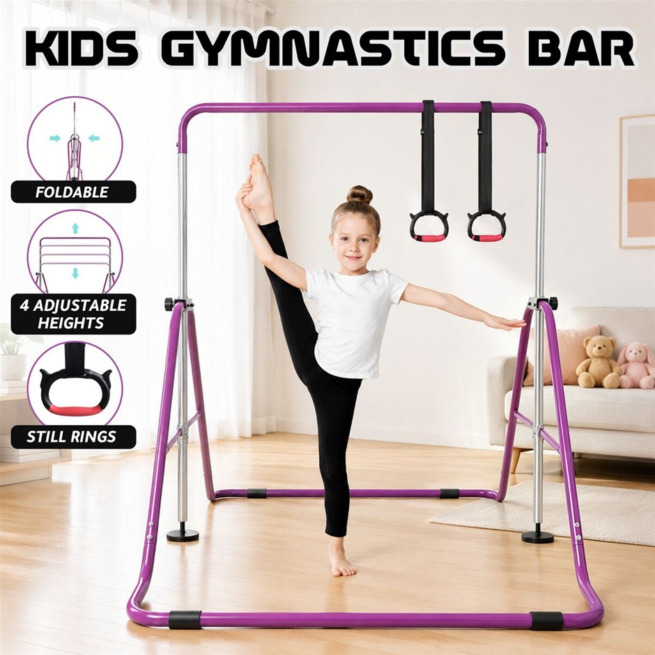 Kids Gymnastics Bar with Training Rings Height Adjustable Foldable