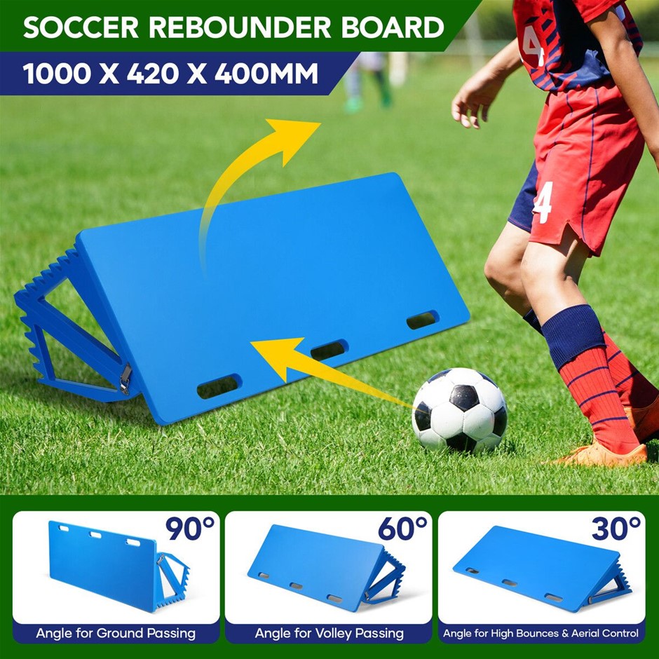 Soccer Ball Rebounder Board Kick Back Wall Football Aid 3 Angle 100x42cm
