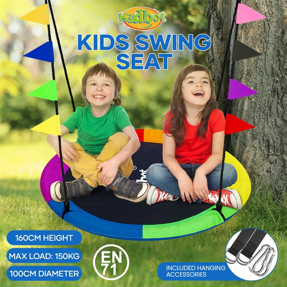 KIDBOT 100cm Tree Swing Seat Kids Round Flying Saucer 150kg with Straps