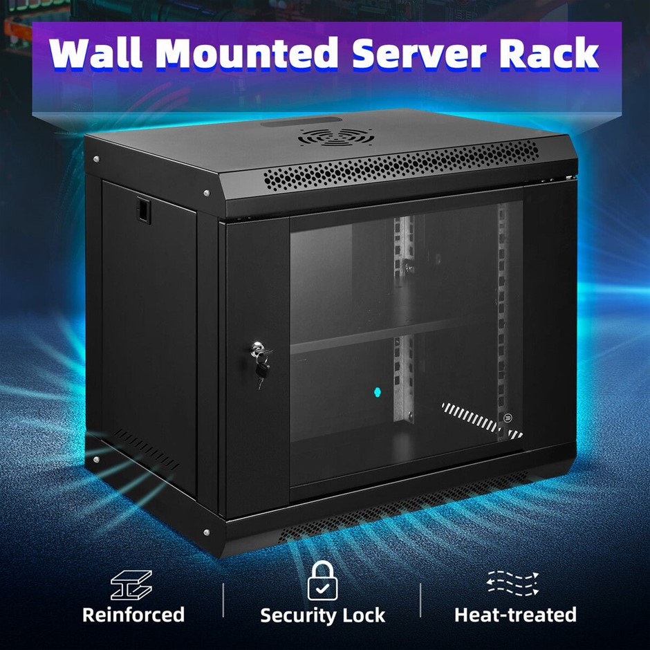 12U Network Server Rack Cabinet Wall Mount 19 Inch Locking Glass Door IT