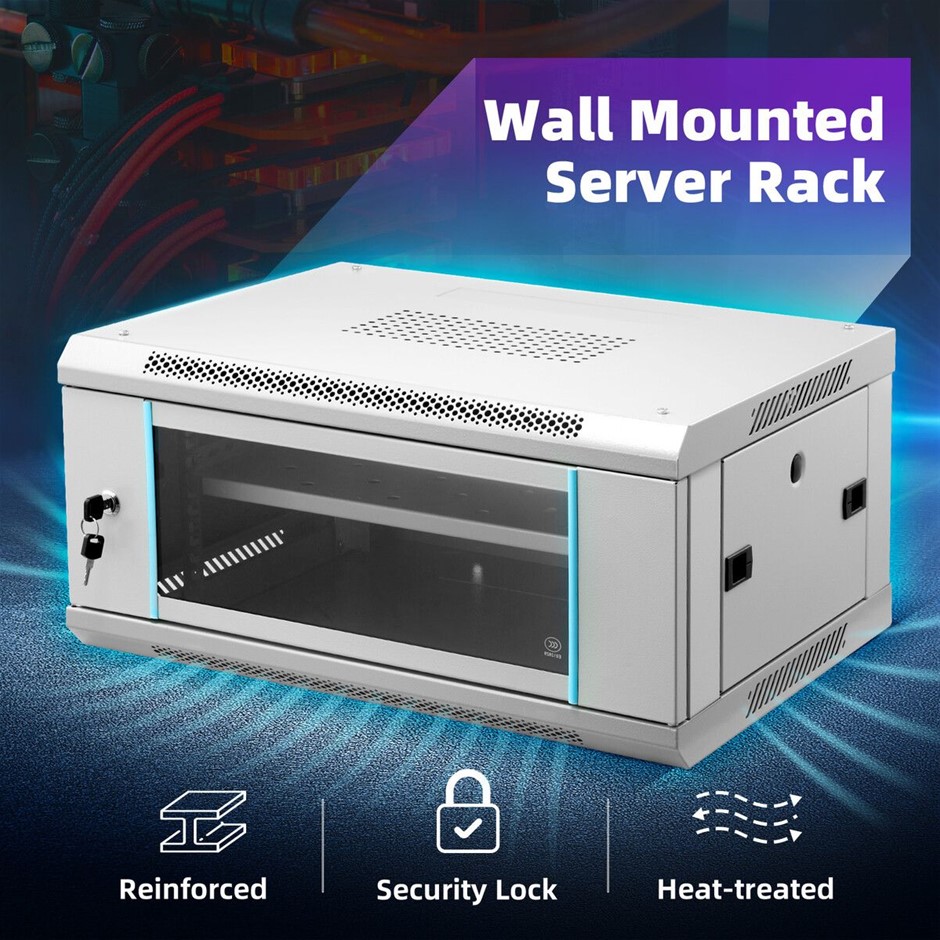 4U Grey Network Server Rack Cabinet Wall Mount 19Inch Locking Glass Door IT
