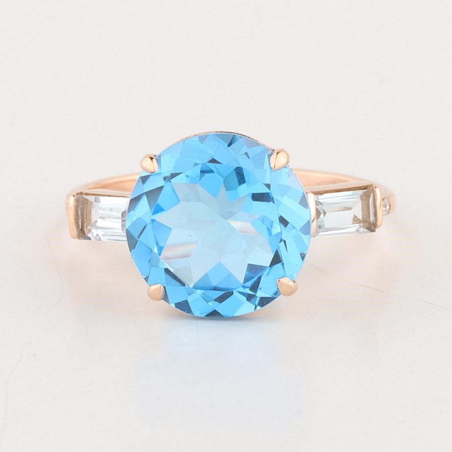 Yellow Gold Natural Swiss Blue Topaz & Diamond Ring With IGI Valuation