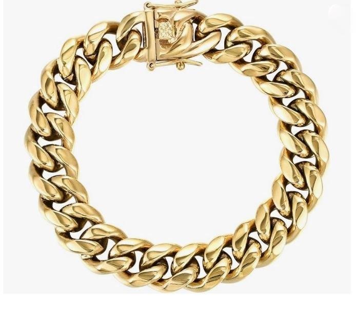 18K-Stamped Yellow Gold Filled Cuban Bracelet -19cm-12mm-Bonus Gift