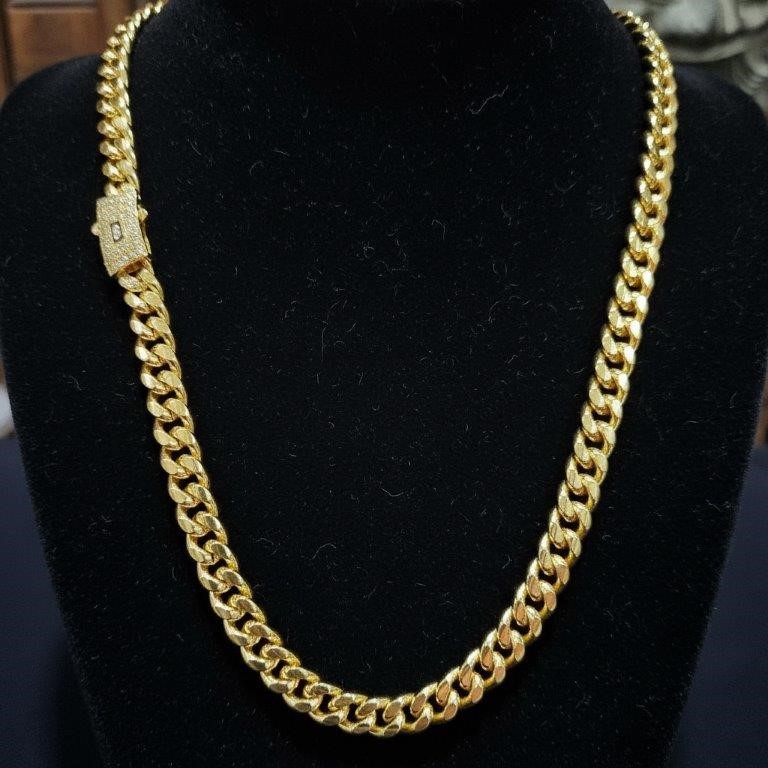 14K-Stamped Yellow Gold Filled Cuban Miami Chain -50cm-8mm-Bonus Gift