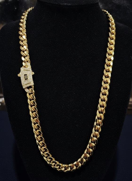 14K-Stamped Yellow Gold Filled Cuban Miami Chain -55cm-10mm-Bonus Gift